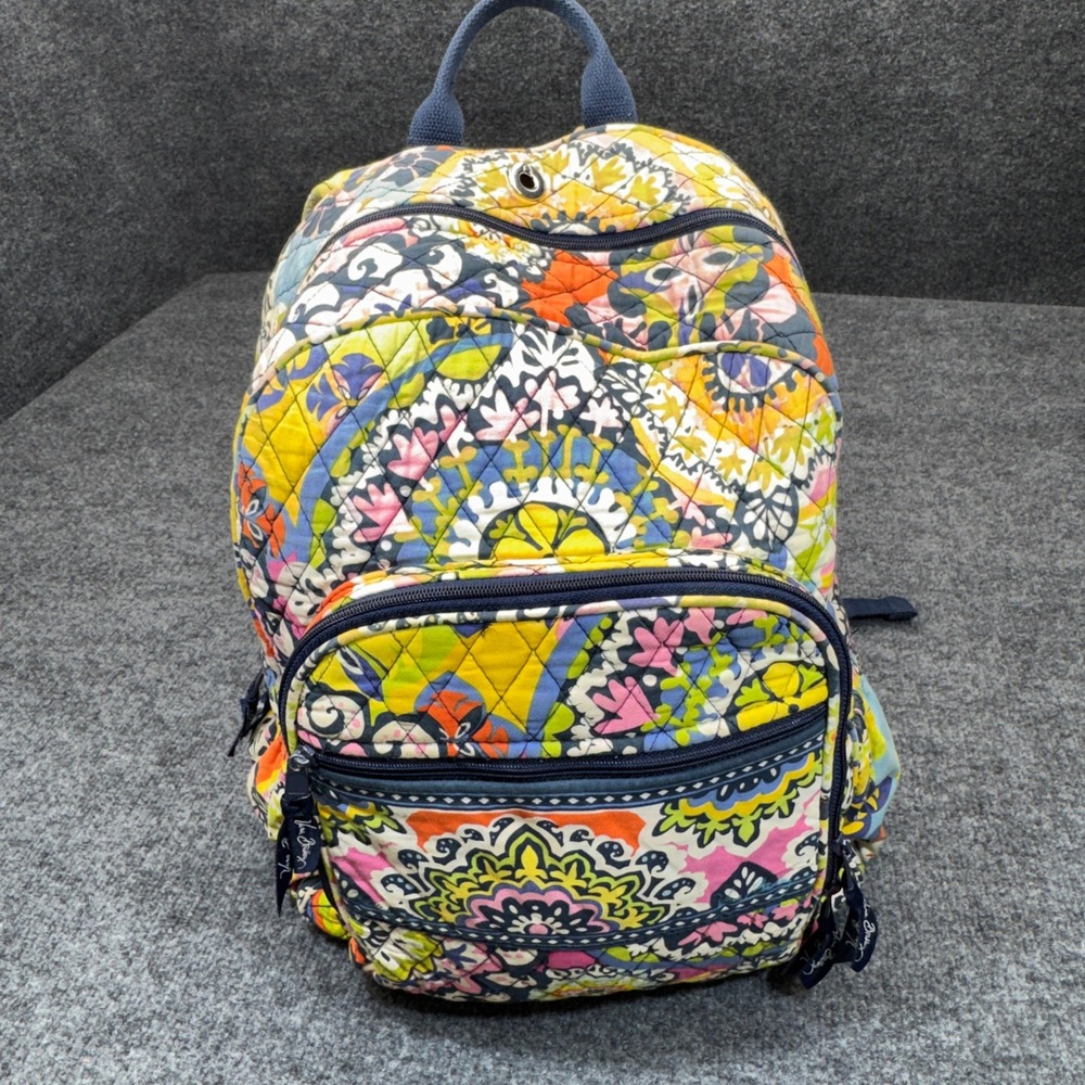 Vera Bradley Lighten Up Backpack Womens Medium Yellow Rio Floral Laptop Book Bag